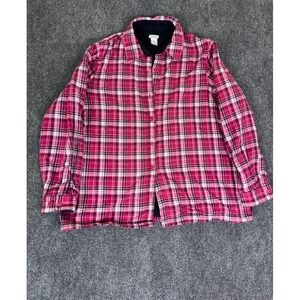 LL Bean Mens Pink Plaid Fleece Lined Flannel Shirt Jacket Heavy Shacket Size XL